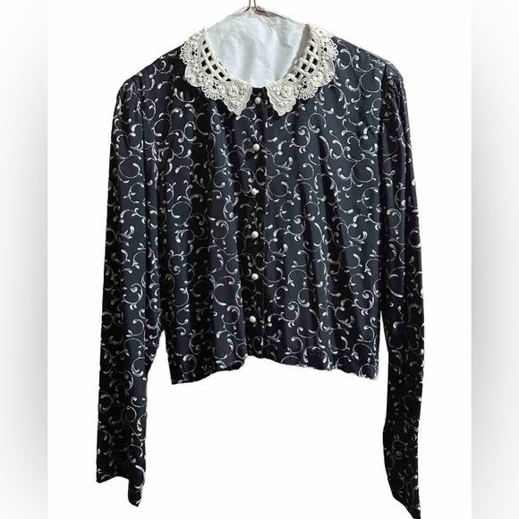 ms choice Lace Collard Shirt And Skirt Set 70 Vintage - Picture 2 of 5